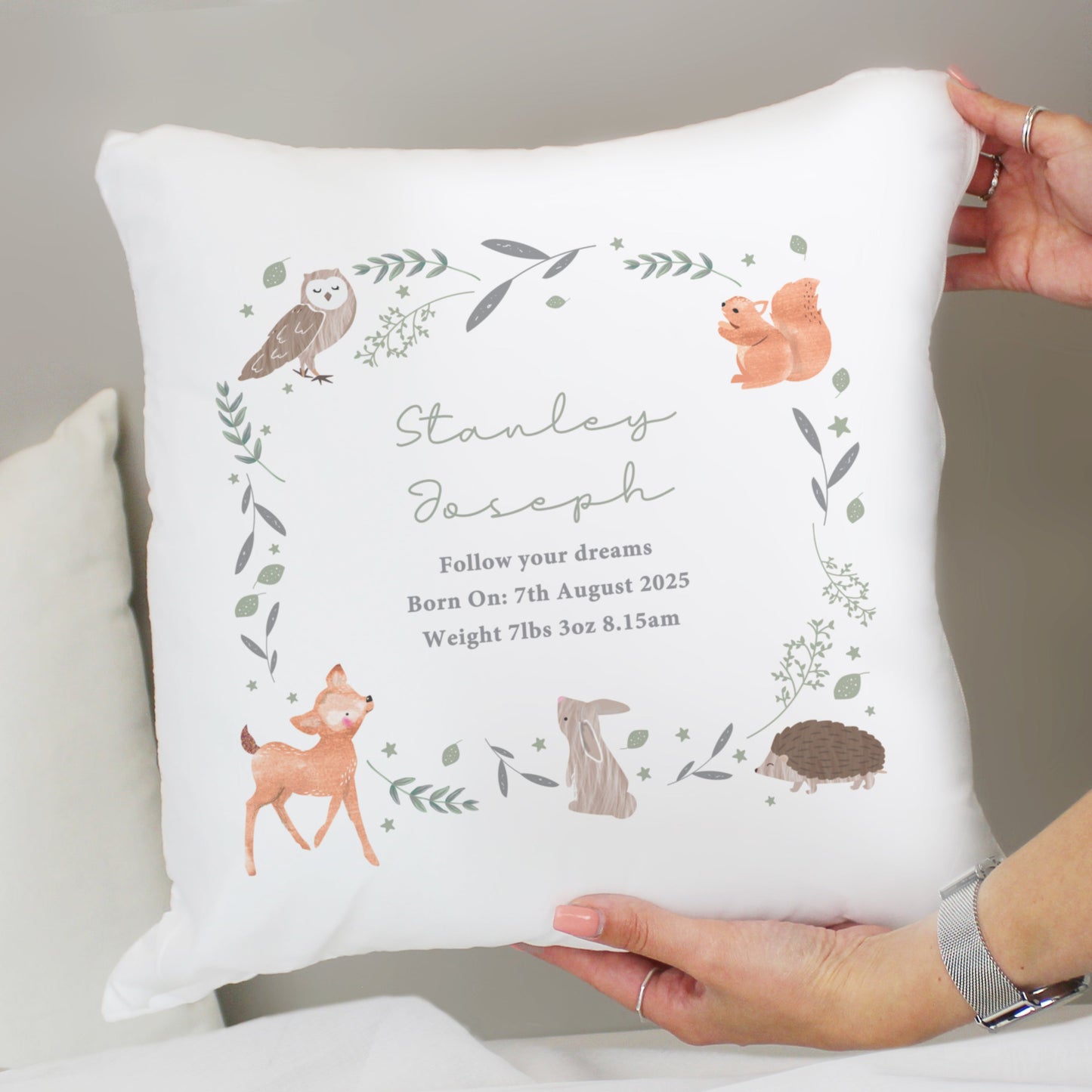 Personalised Woodland Animals Cushion: 2 - Cushions By Gift Moments
