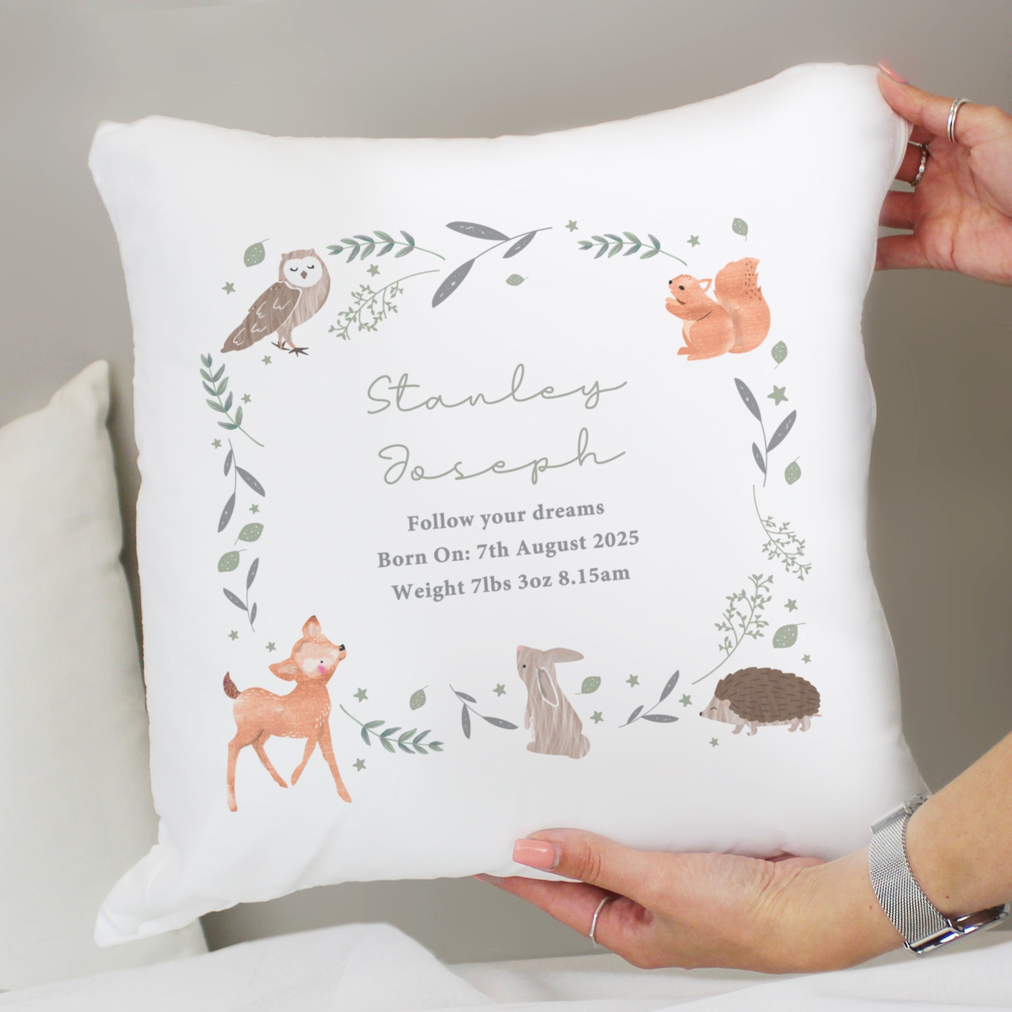 Personalised Woodland Animals Cushion: 2 - Cushions By Gift Moments