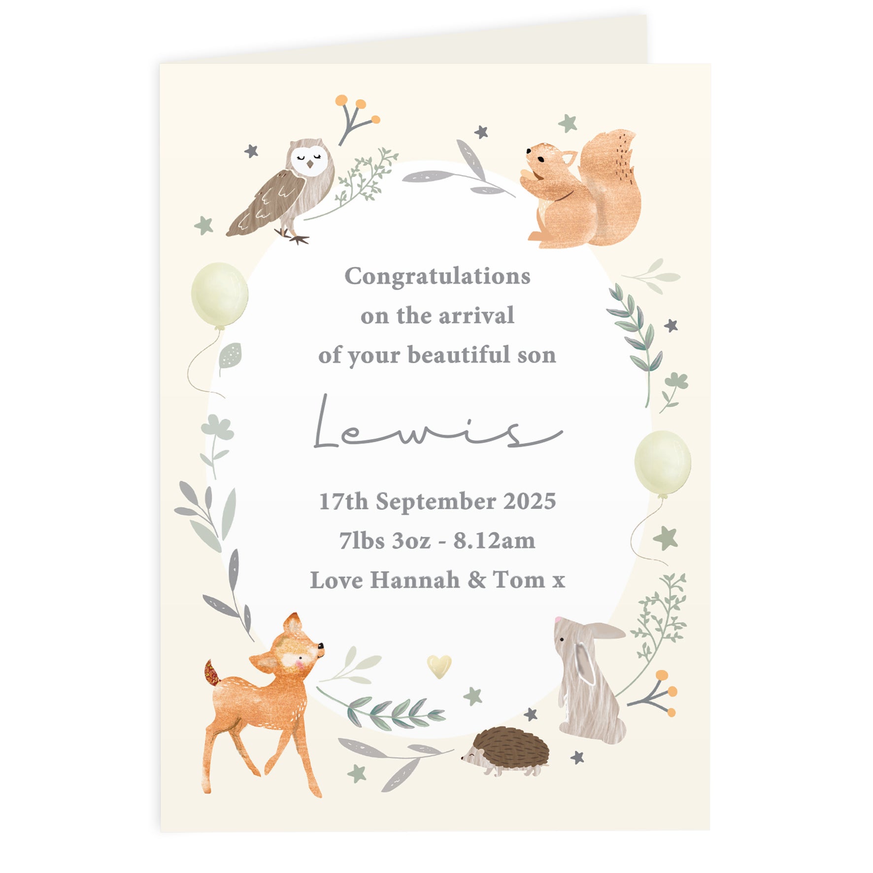 Personalised Woodland Animals New Baby Card: 5 - Greeting Cards By Gift Moments