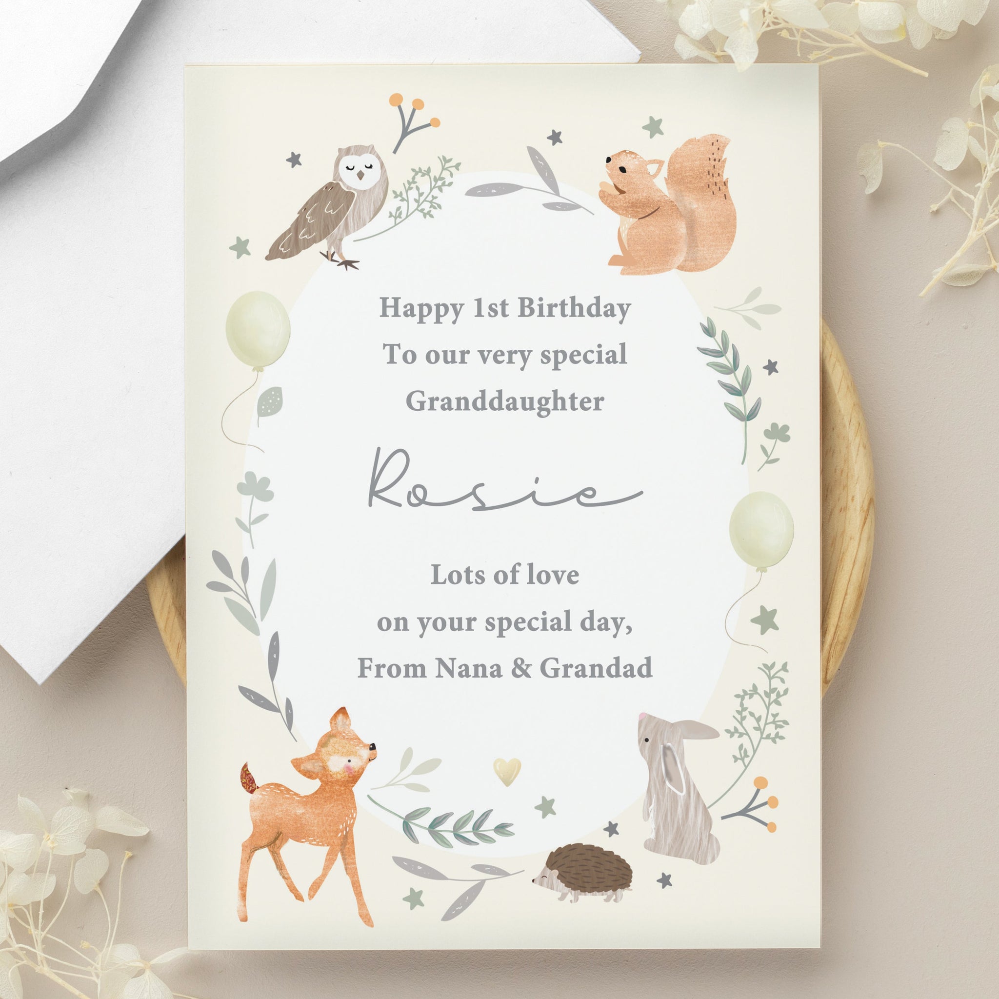 Personalised Woodland Animals New Baby Card: 2 - Greeting Cards By Gift Moments