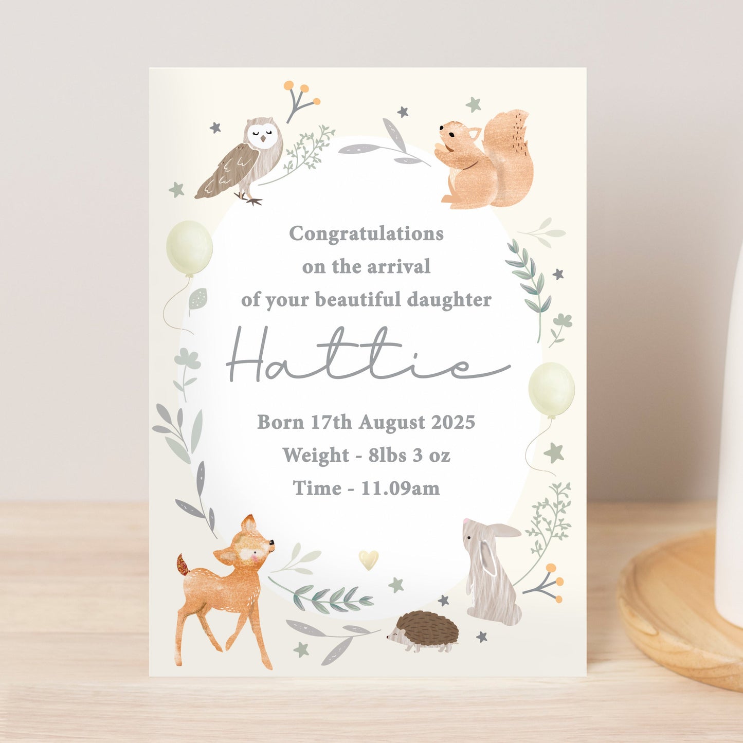 Personalised Woodland Animals New Baby Card: 3 - Greeting Cards By Gift Moments