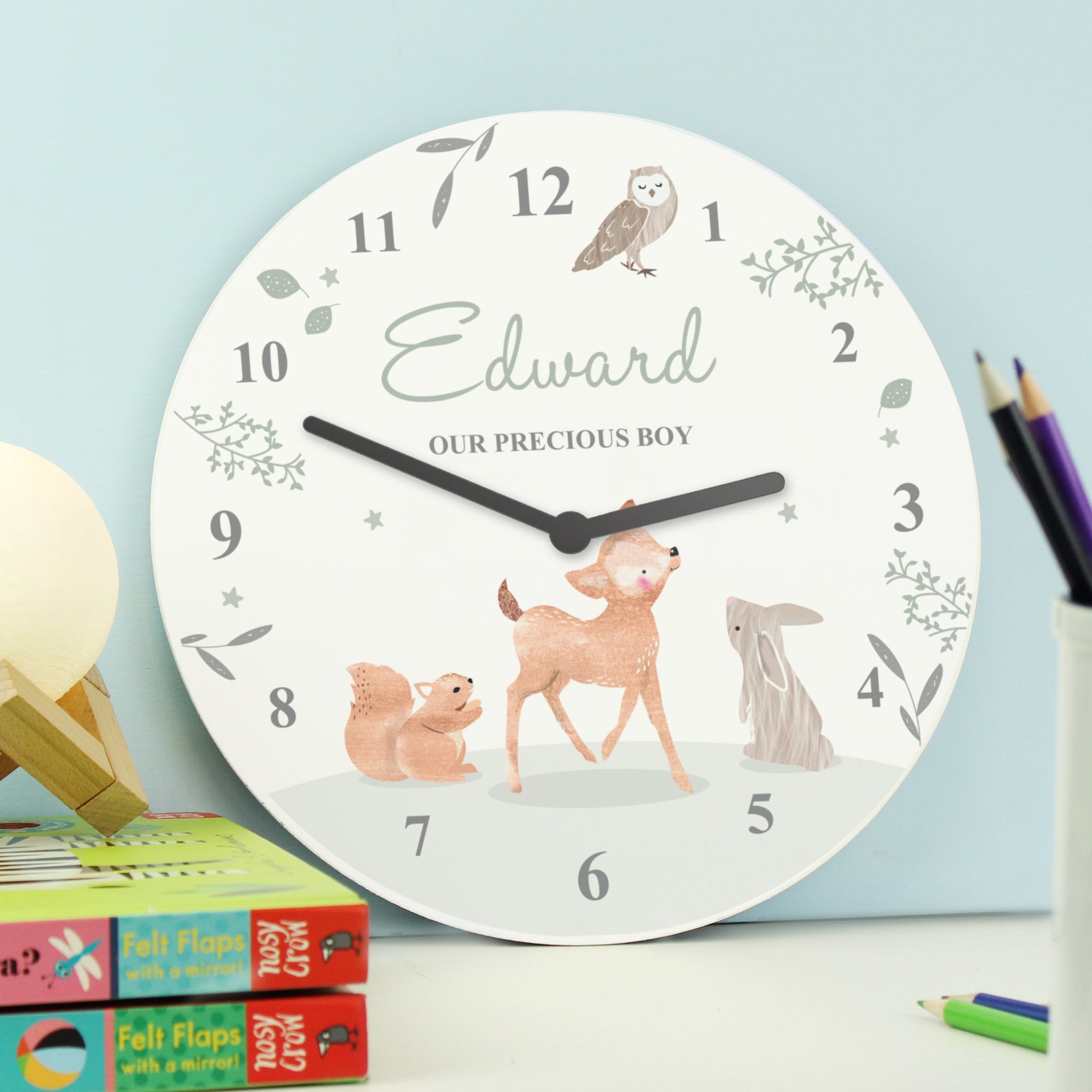 Personalised Woodland Animals Nursery Wall Clock: 2 - Clocks By Gift Moments