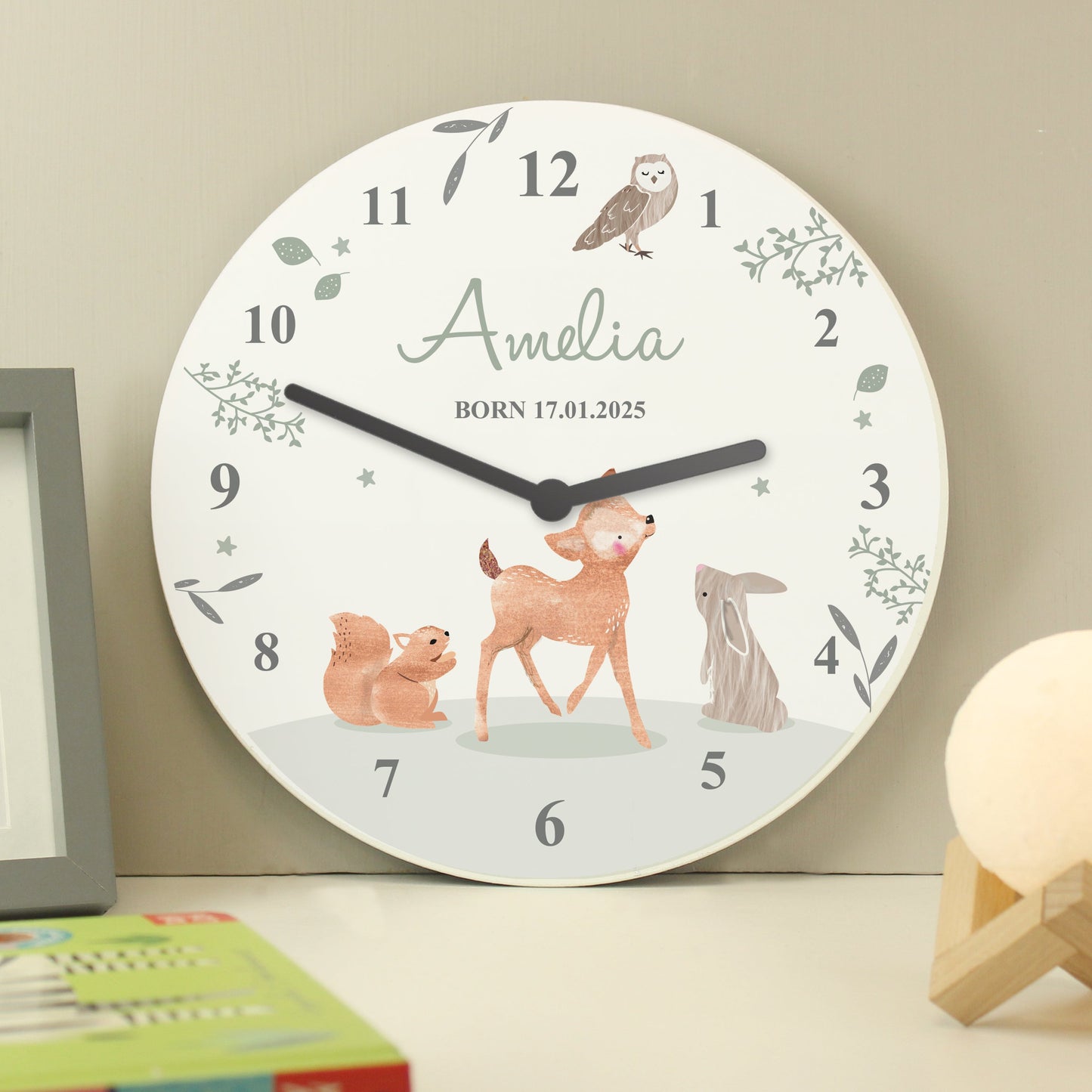Personalised Woodland Animals Nursery Wall Clock: 4 - Clocks By Gift Moments