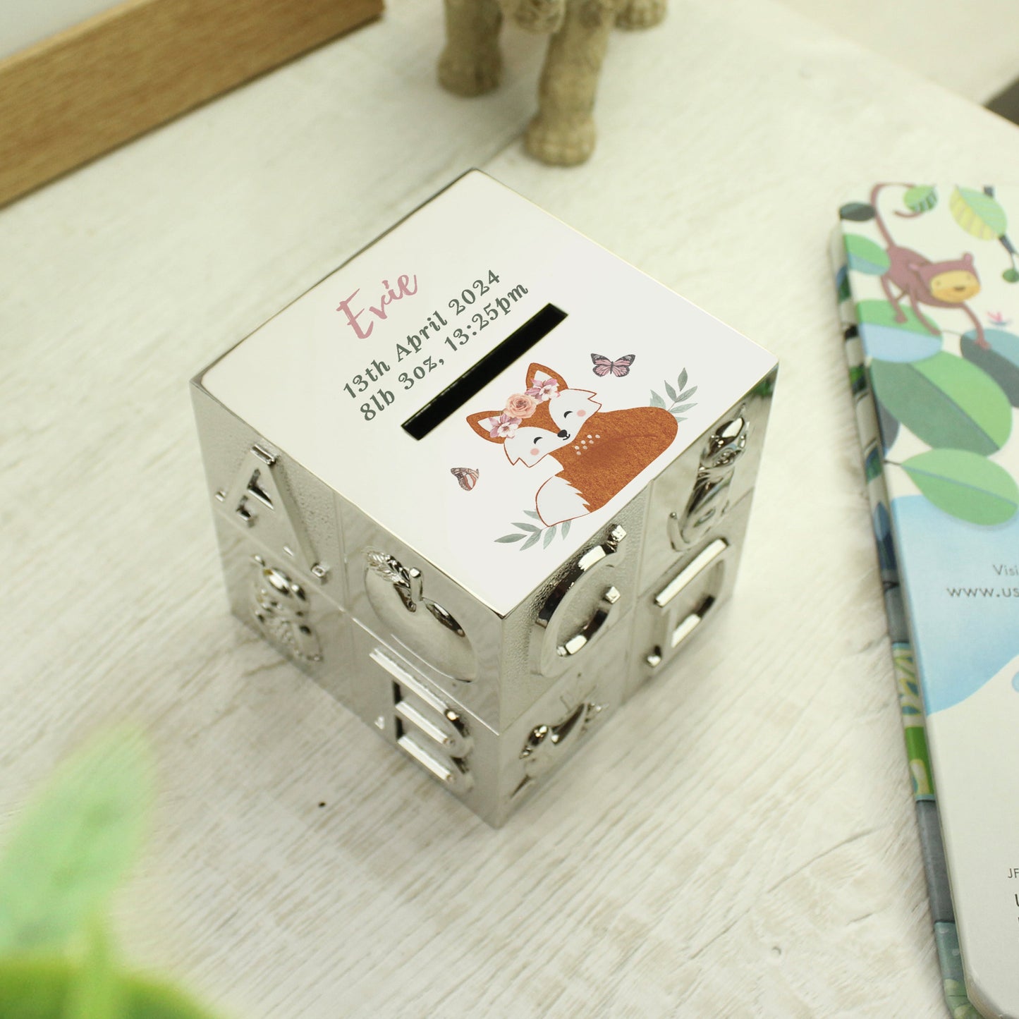 Personalised Woodland Fox ABC Money Box: 1 - Money Boxes By Gift Moments