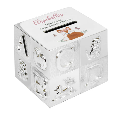 Personalised Woodland Fox ABC Money Box: 5 - Money Boxes By Gift Moments