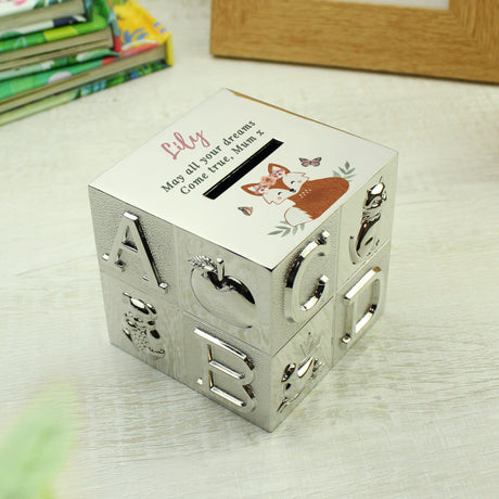 Personalised Woodland Fox ABC Money Box: 3 - Money Boxes By Gift Moments
