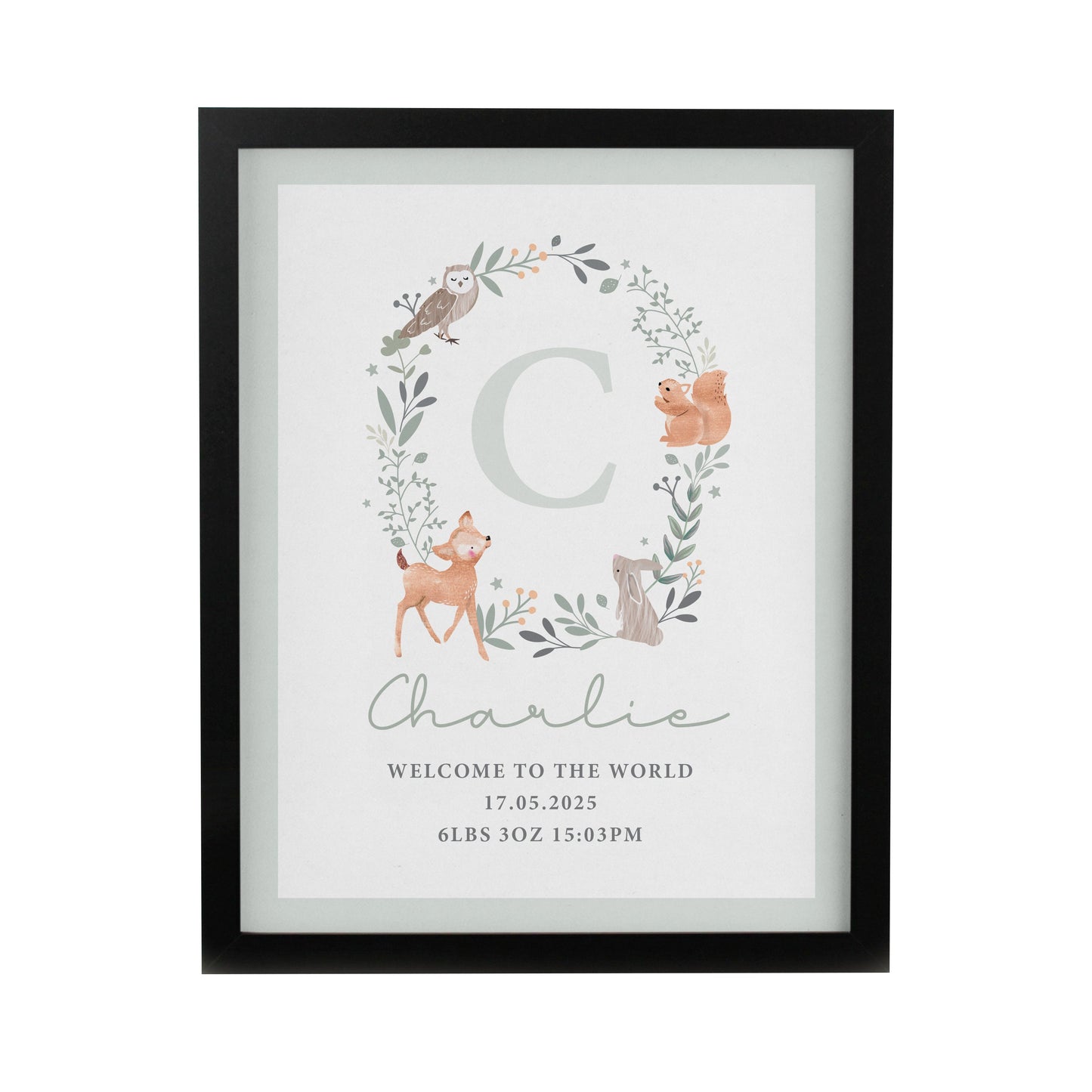 Personalised Woodland Initial Framed Prints: 8 - Framed Prints By Gift Moments