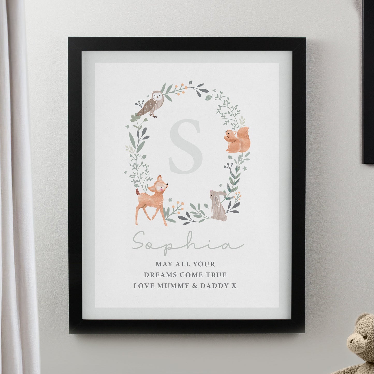 Personalised Woodland Initial Framed Prints: 2 - Black - Framed Prints By Gift Moments