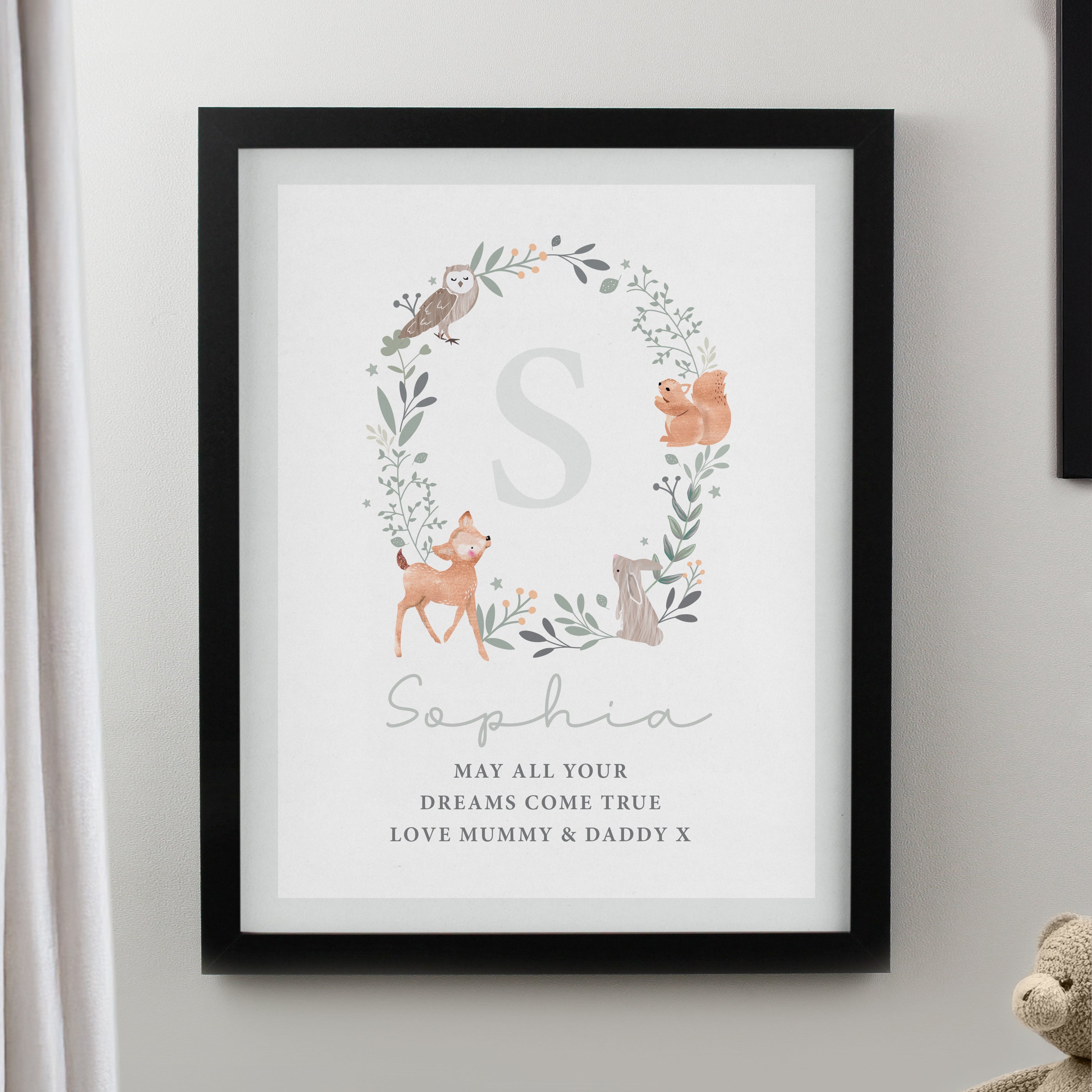 Personalised Woodland Initial Framed Prints - Black - Shop Framed Prints At Gift Moments - 2