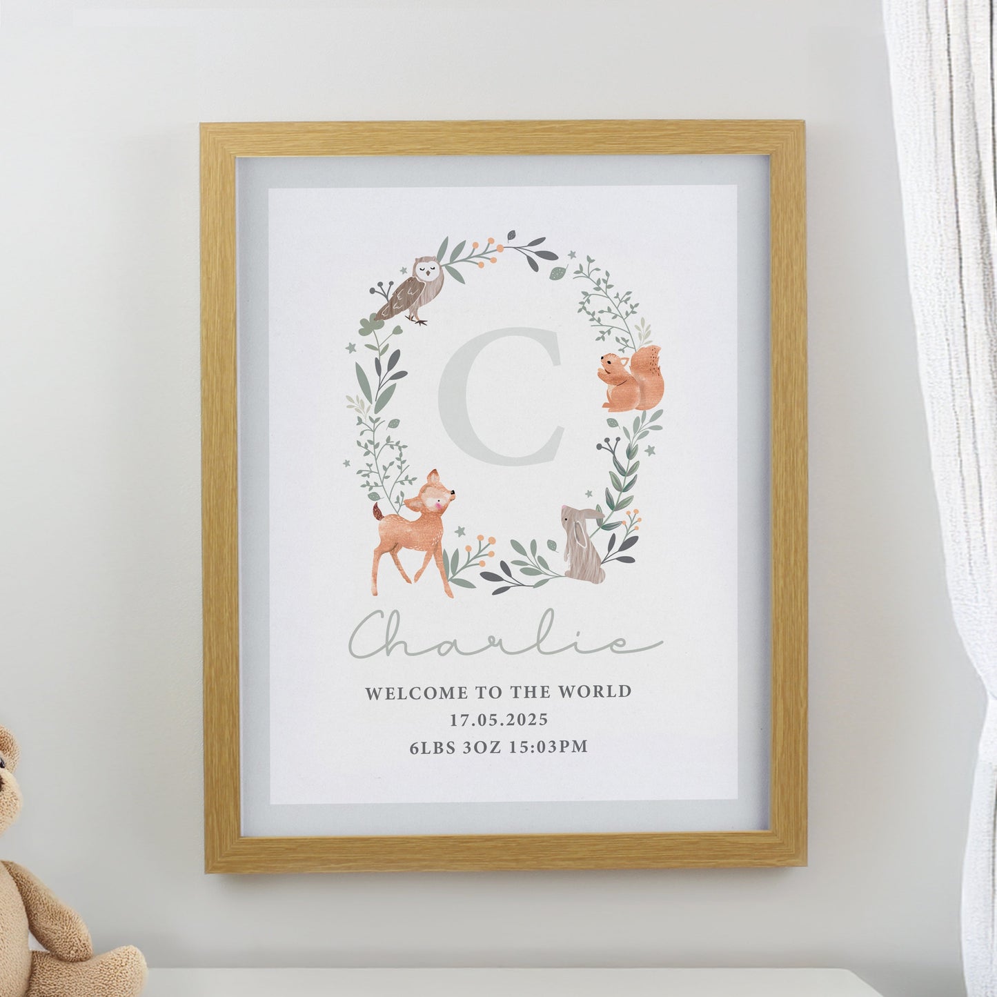 Personalised Woodland Initial Framed Prints: 1 - Oak - Framed Prints By Gift Moments