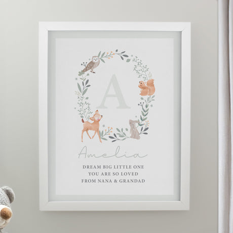 Personalised Woodland Initial Framed Prints: 3 - White - Framed Prints By Gift Moments