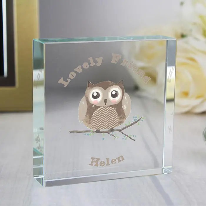 Personalised Woodland Owl Crystal Token: 2 - Crystal Tokens By Gift Moments