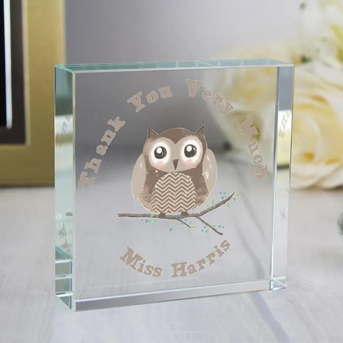 Personalised Woodland Owl Crystal Token: 1 - Crystal Tokens By Gift Moments