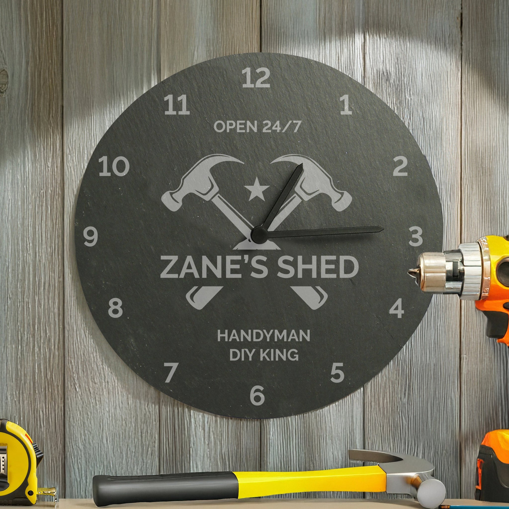 Personalised Workshop Tools Slate Clock: 1 - Clocks By Gift Moments