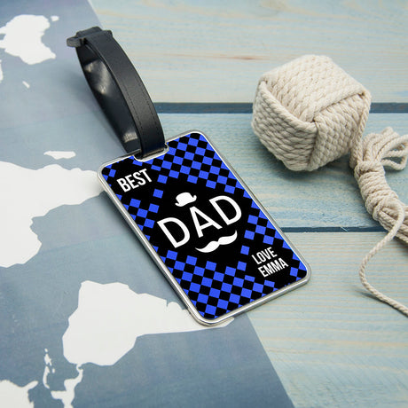 Personalised World’s Best Dad Luggage Tags: 4 - Blue - Luggage Tags By Gift Moments