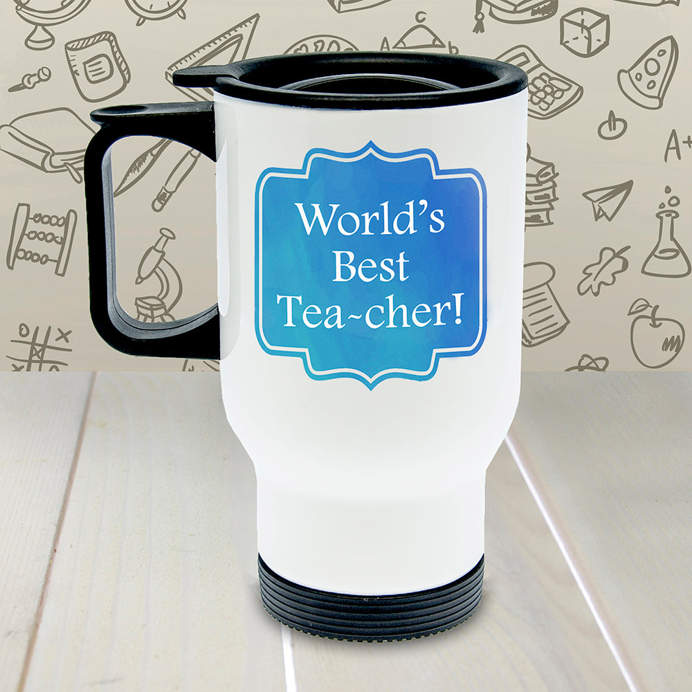 Personalised World’s Best TEA-cher Travel Mug: 2 - Travel Mugs By Gift Moments