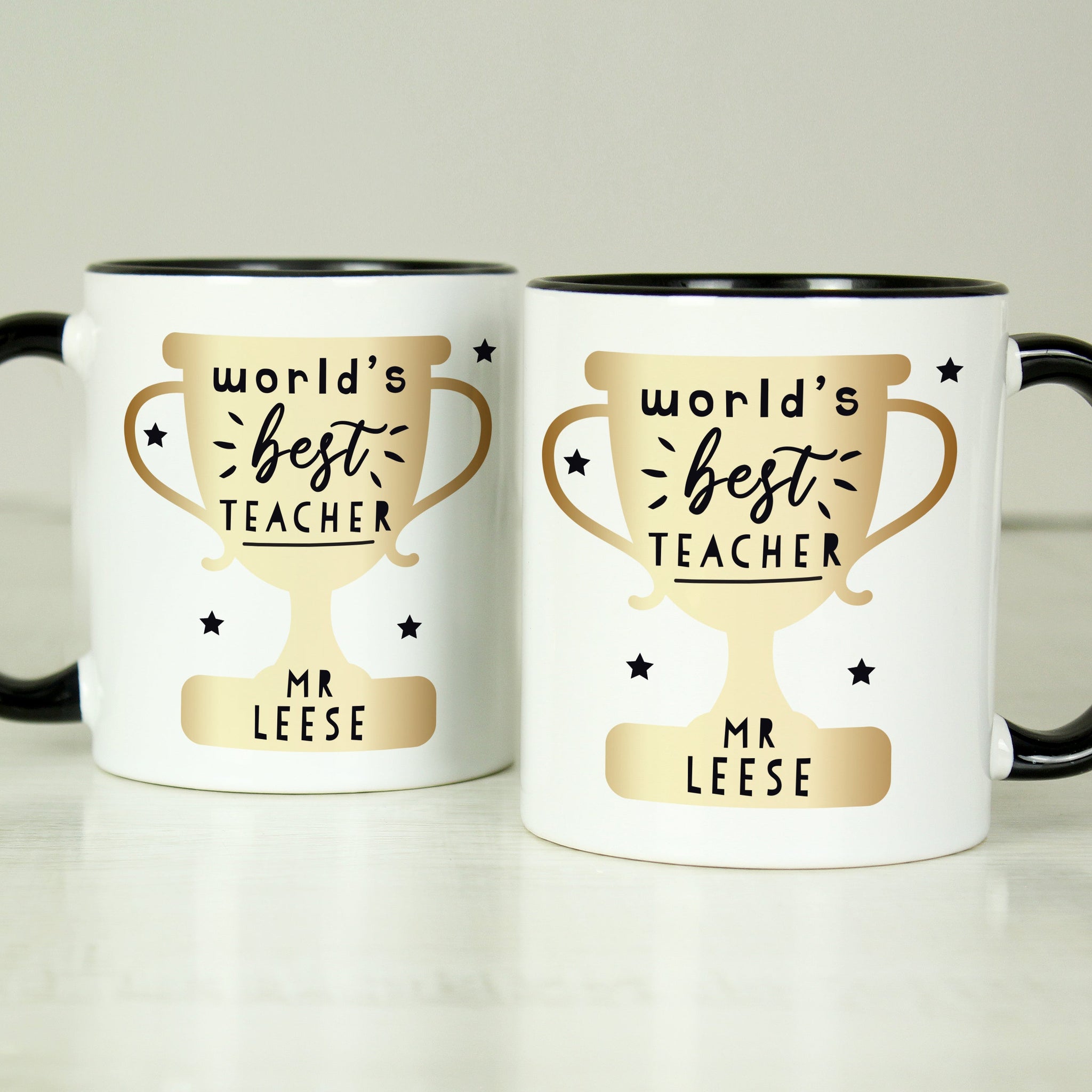 Personalised World’s Best Teacher Trophy Black Handled Mug: 3 - Mugs By Gift Moments