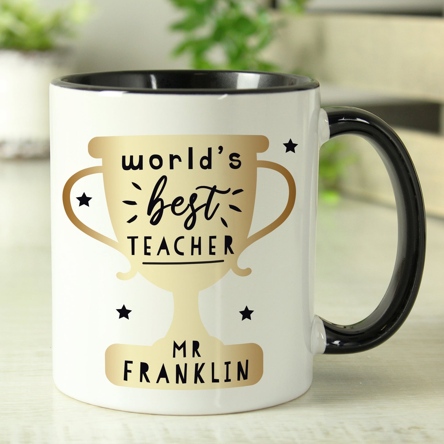 Personalised World’s Best Teacher Trophy Black Handled Mug: 5 - Mugs By Gift Moments