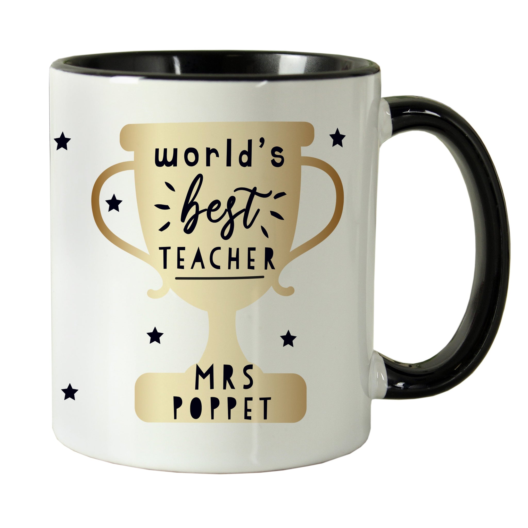 Personalised World’s Best Teacher Trophy Black Handled Mug: 6 - Mugs By Gift Moments