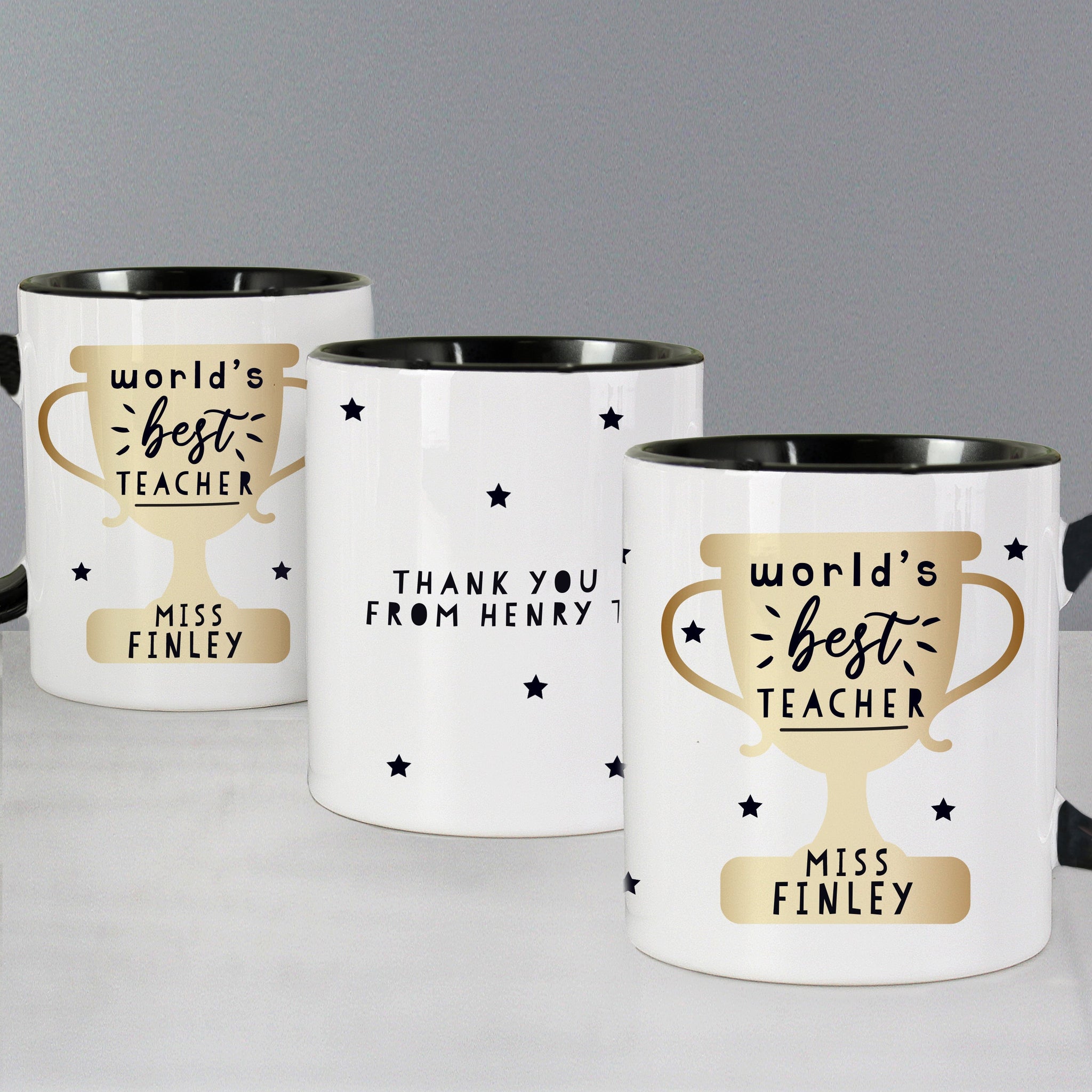 Personalised World’s Best Teacher Trophy Black Handled Mug: 4 - Mugs By Gift Moments
