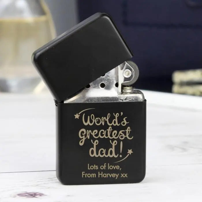 Personalised ’World’s Greatest Dad’ Black Lighter - Shop Smoking Accessories At Gift Moments - 1