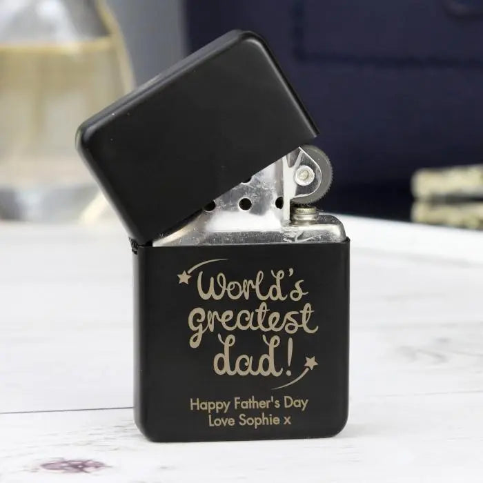 Personalised ’World’s Greatest Dad’ Black Lighter - Shop Smoking Accessories At Gift Moments - 2