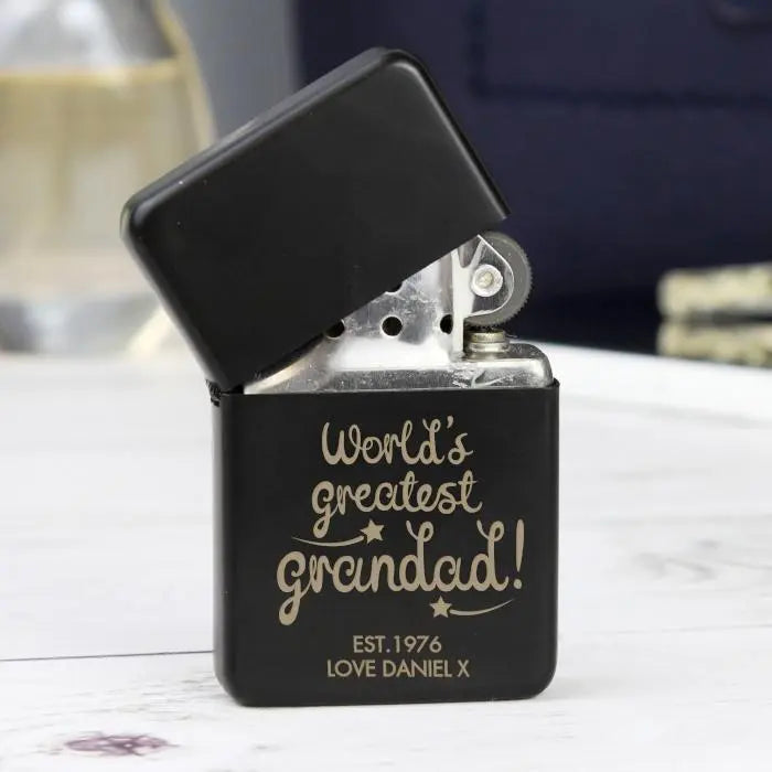 Personalised ’World’s Greatest Grandad’ Black Lighter - Shop Smoking Accessories At Gift Moments - 1