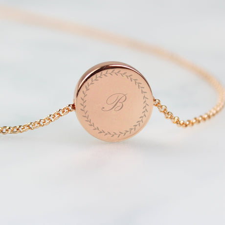 Personalised Wreath Initials Rose Gold Tone Disc Necklace: 4 - Necklaces By Gift Moments