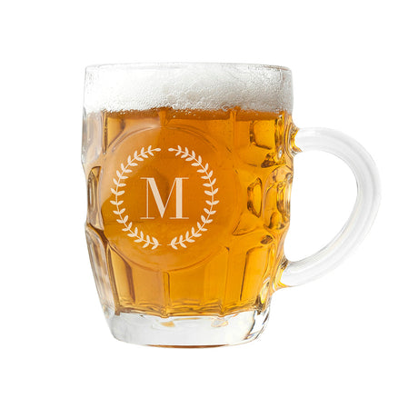 Personalised Wreath Monogram Dimpled Beer Glass: 4 - Beer Glasses By Gift Moments