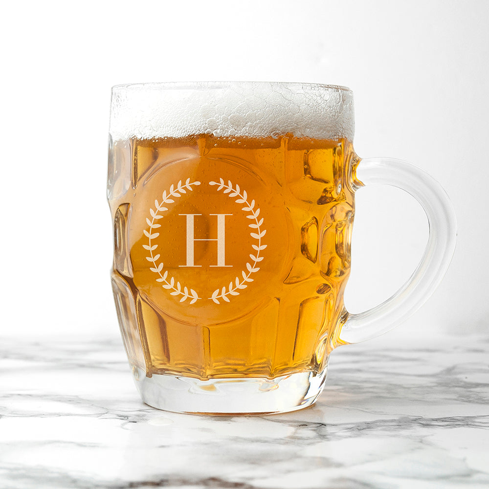 Personalised Wreath Monogram Dimpled Beer Glass: 2 - Beer Glasses By Gift Moments
