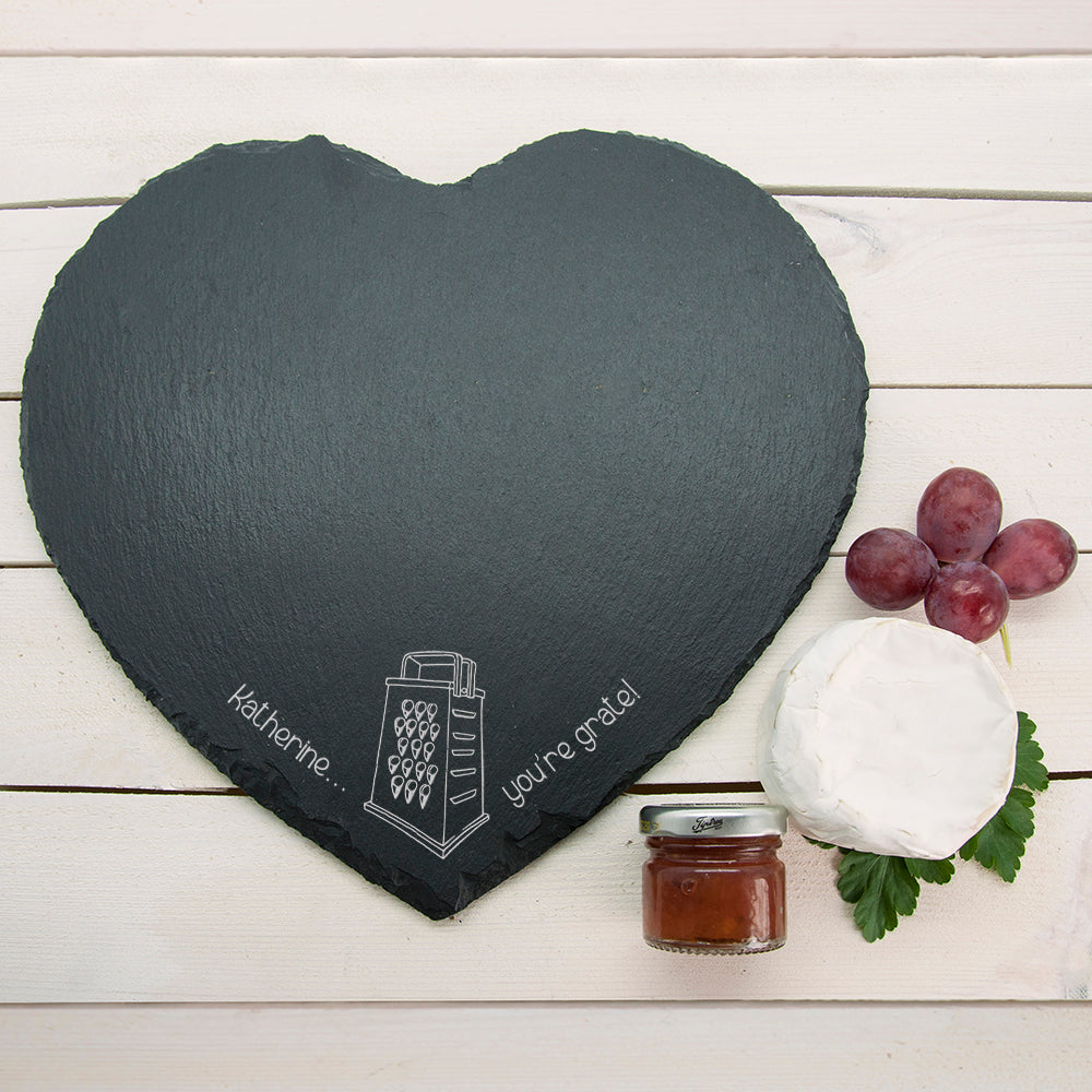 Personalised ’You’re Grate’ Heart Slate Cheese Board: 2 - Cheese Boards By Gift Moments