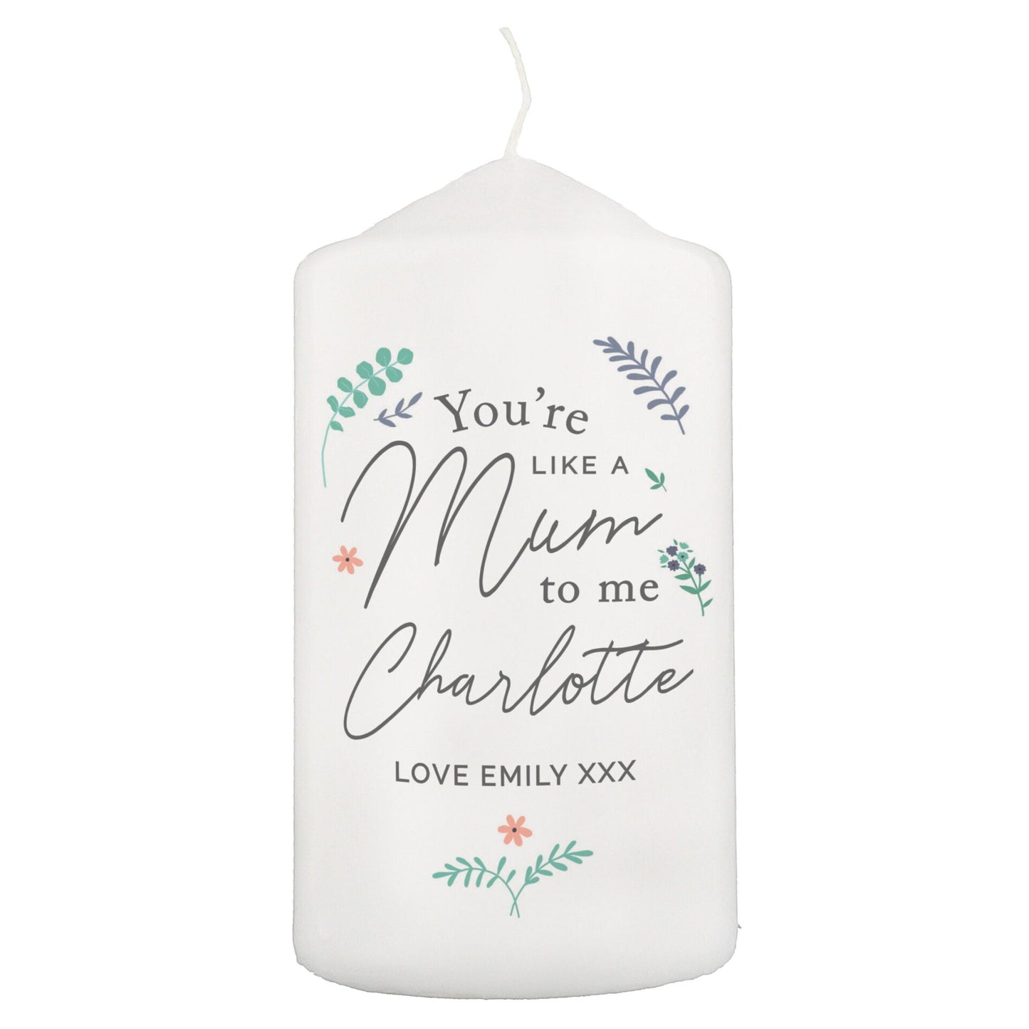 Personalised You’re Like A Mum To Me Pillar Candle: 3 - Candles By Gift Moments