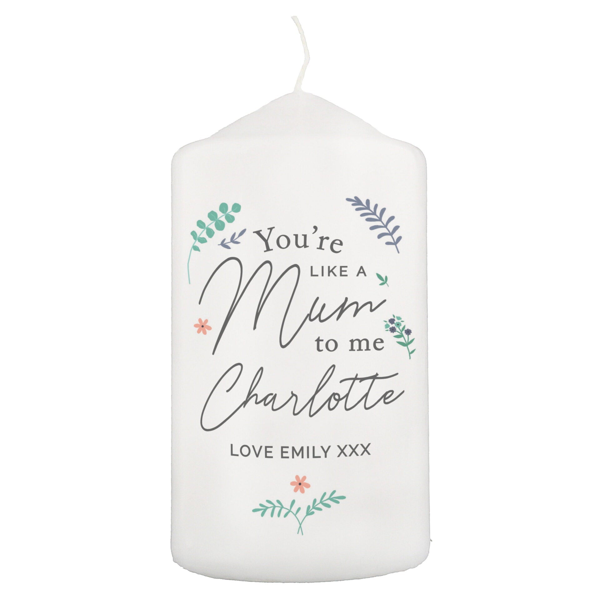 Personalised You’re Like A Mum To Me Pillar Candle: 3 - Candles By Gift Moments