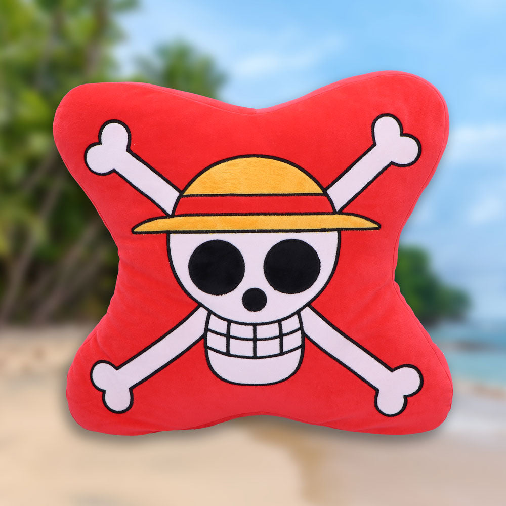 One Piece Skull and Cross Bone Cushion in Red: 1 - Cushions By One Piece