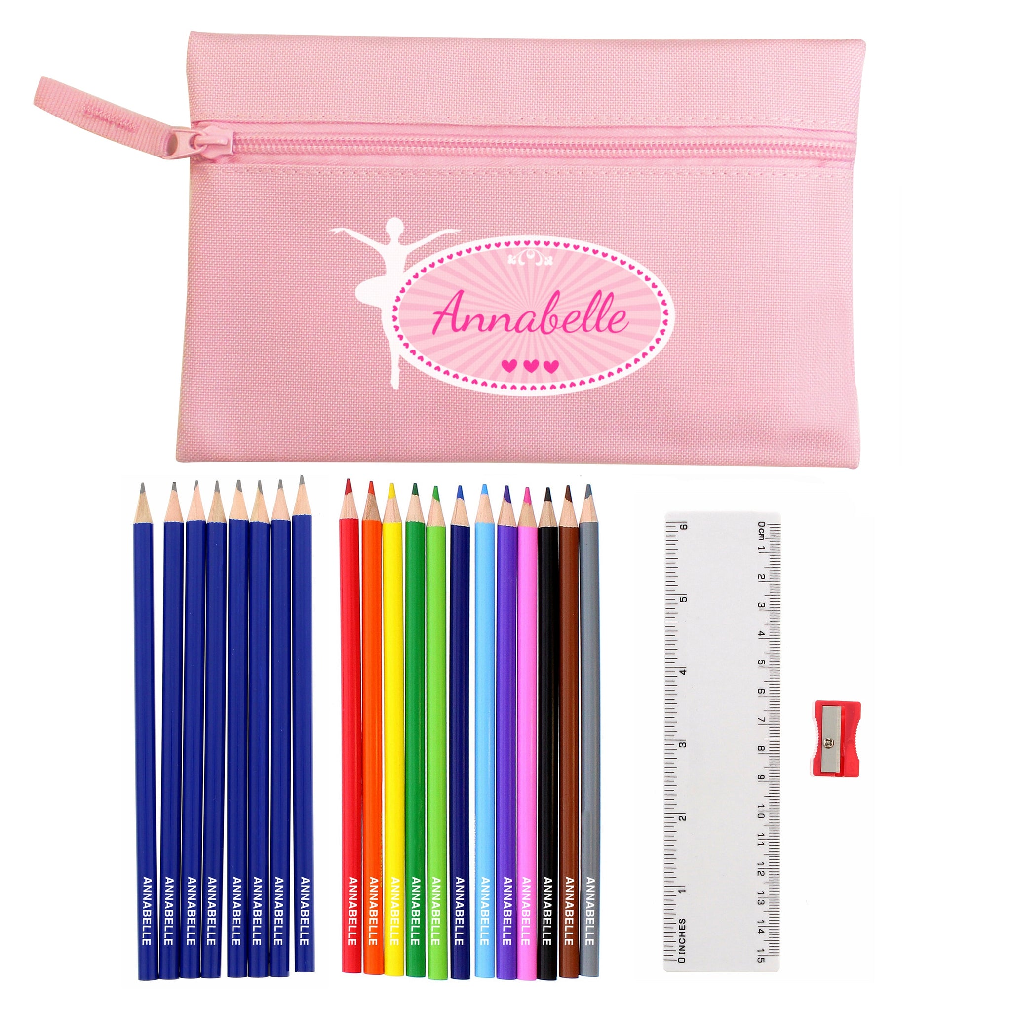 Pink Ballerina Pencil Case with Personalised Pencils & Crayons: 4 - Pencil Cases & Sets By Gift Moments