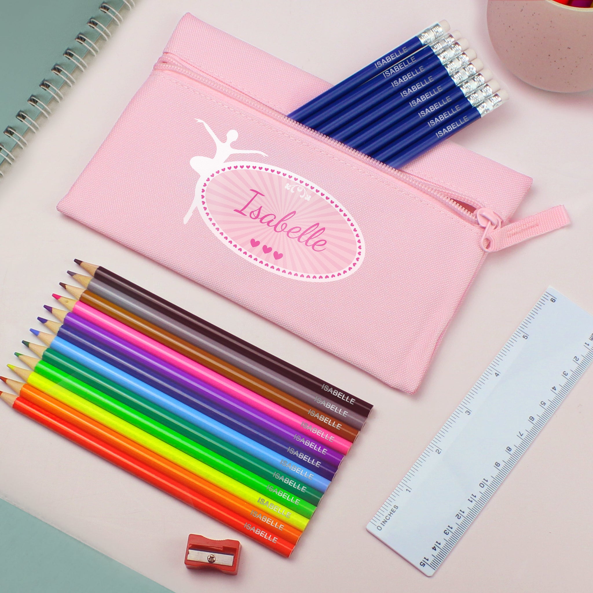 Pink Ballerina Pencil Case with Personalised Pencils & Crayons: 3 - Pencil Cases & Sets By Gift Moments