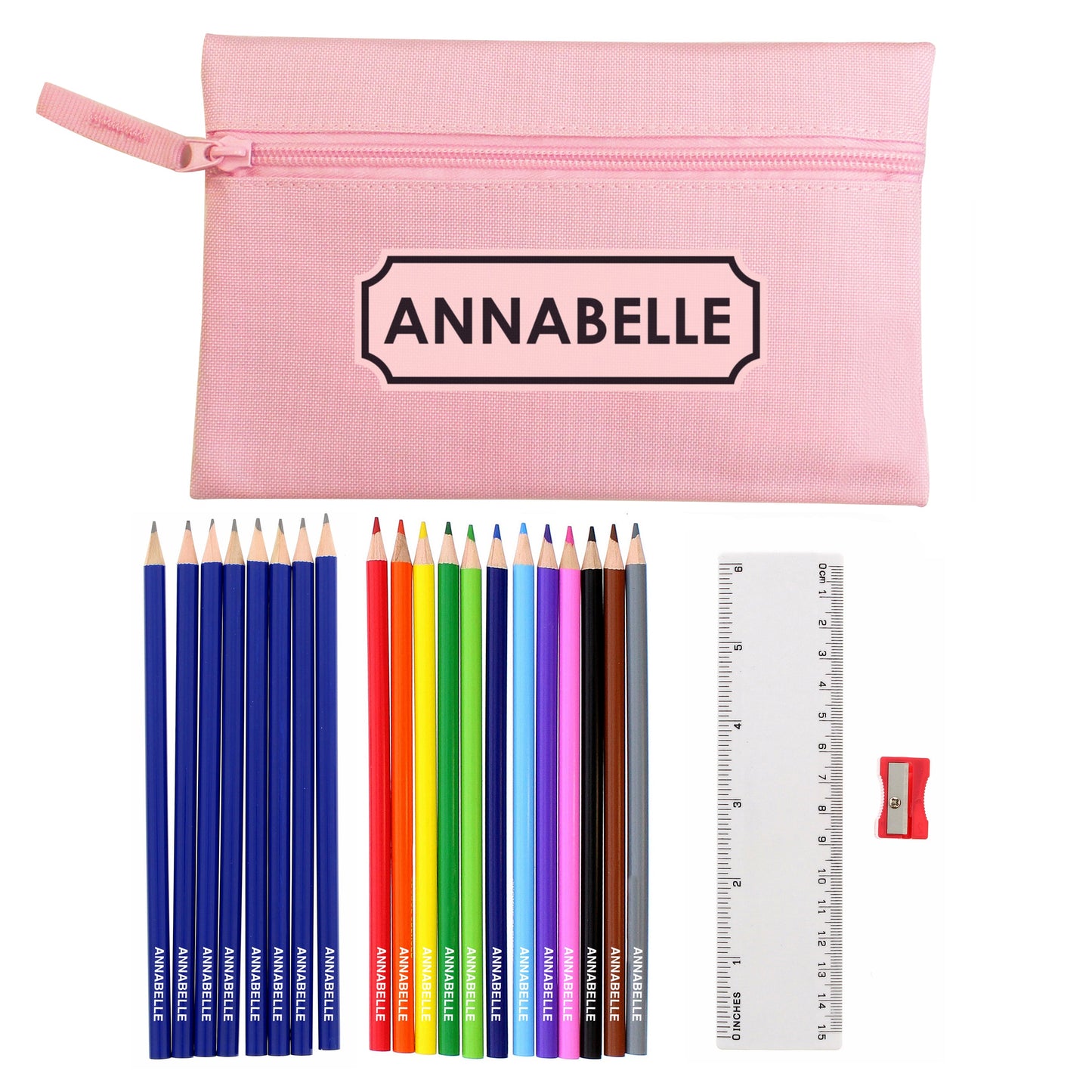 Pink Pencil Case with Personalised Pencils & Crayons: 4 - Pencil Cases & Sets By Gift Moments