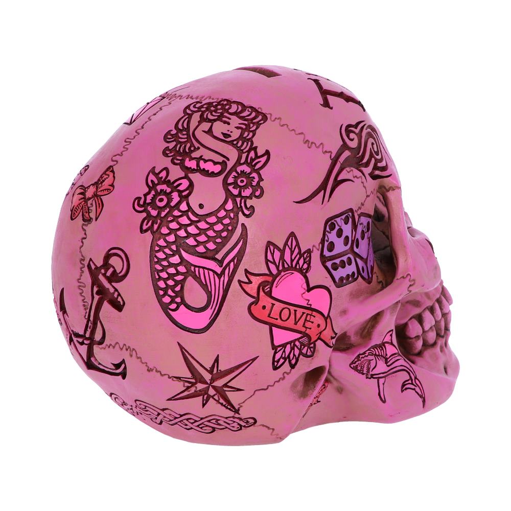 Pink Traditional Tribal Tattoo Fund Skull Money Box: 5 - Money Boxes By NN Designs