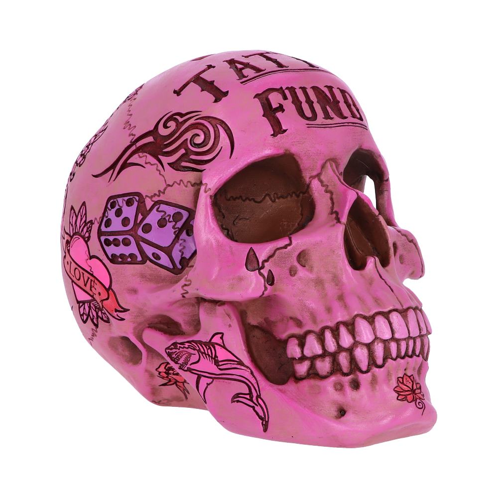 Pink Traditional Tribal Tattoo Fund Skull Money Box: 2 - Money Boxes By NN Designs
