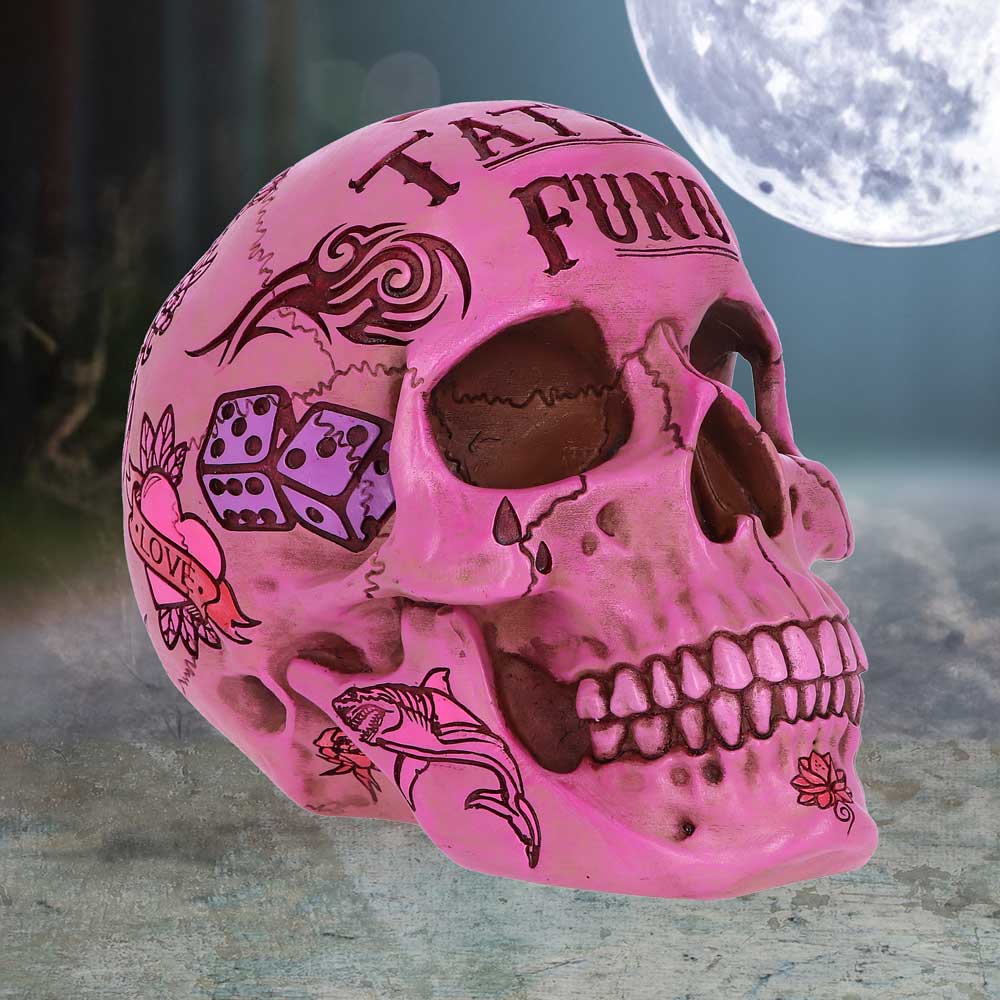 Pink Traditional Tribal Tattoo Fund Skull Money Box: 1 - Money Boxes By NN Designs
