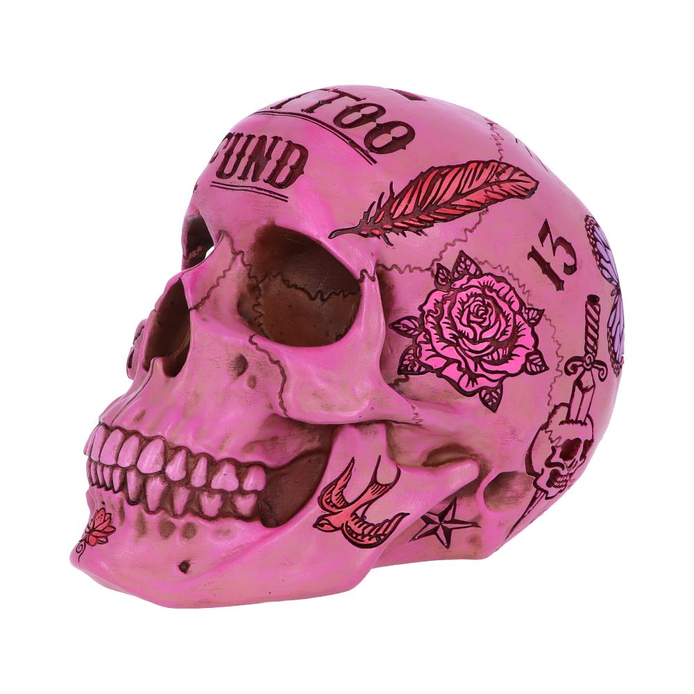 Pink Traditional Tribal Tattoo Fund Skull Money Box: 3 - Money Boxes By NN Designs