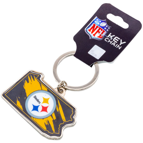 Pittsburgh Steelers State Shape Keyring: 3 - Keyrings By American Sports