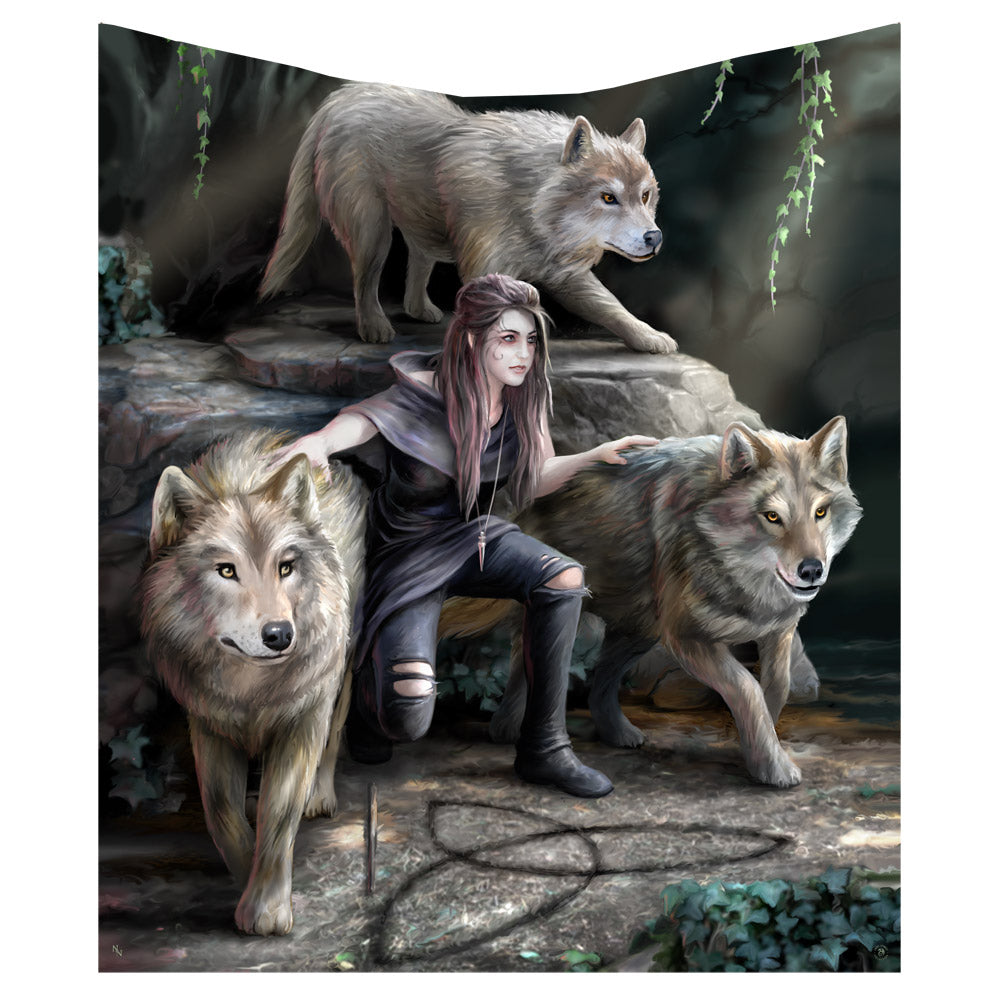 Power of Three Wolf Guardian Throw Blanket: 2 Throws By Anne Stokes