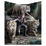 Power of Three Wolf Guardian Throw Blanket: 2 Throws By Anne Stokes