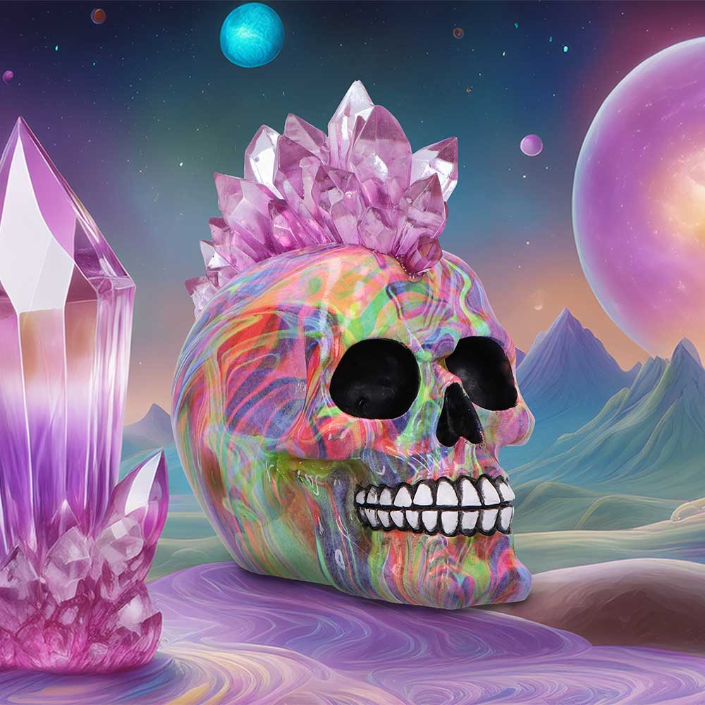 Psychedelic Crystal Skull with Light Up Mohawk - Shop Figurines Medium (15-29cm) At Gift Moments - 1