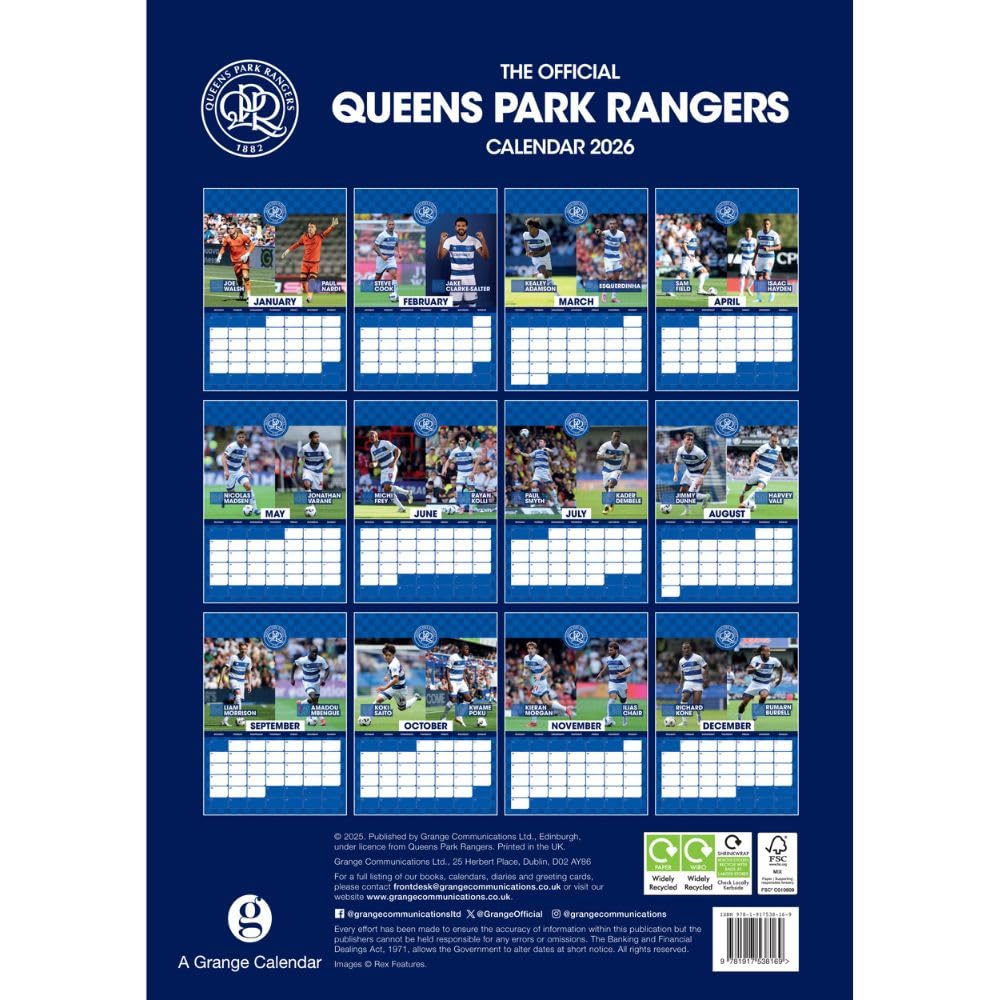 Queens Park Rangers FC A3 Calendar 2026: 4 - Calendars By Queens Park Rangers