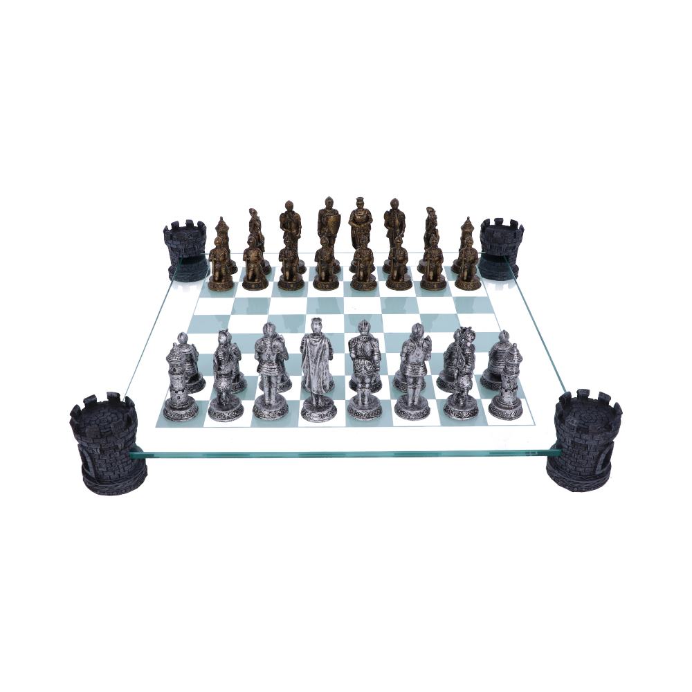 Raised Medieval Knight Chess Set With Corner Towers 43cm: 3 - Chess Sets By Gift Moments