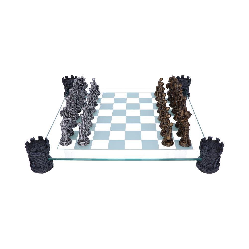 Raised Medieval Knight Chess Set With Corner Towers 43cm: 4 - Chess Sets By Gift Moments
