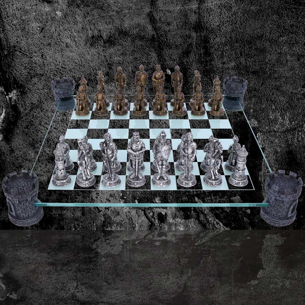 Raised Medieval Knight Chess Set With Corner Towers 43cm: 1 - Chess Sets By Gift Moments