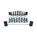 Raised Medieval Knight Chess Set With Corner Towers 43cm: 2 - Chess Sets By Gift Moments